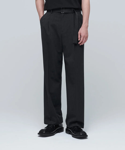 Real Wide Belted Slacks [Charcoal Gray]