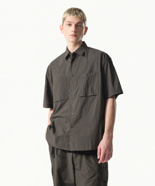 [City Leisure] Lightweight Nylon Oversized Short Sleeve Shirt [Mud Gray]