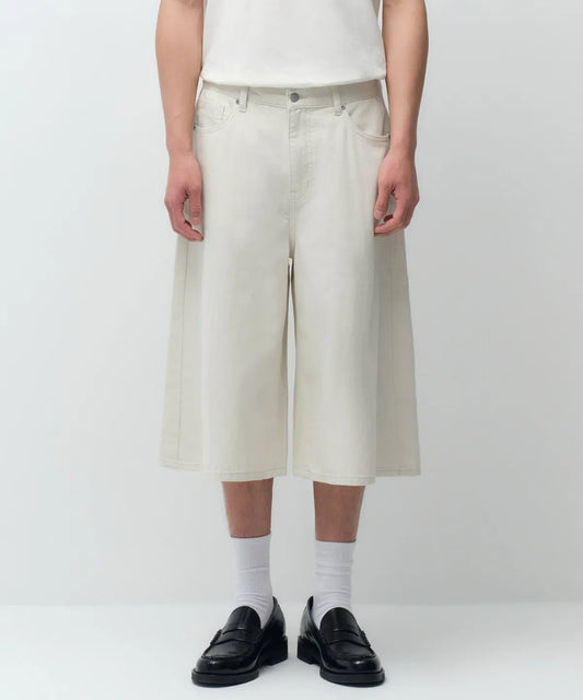 Linen Like Long Bermuda Denim Pants [Cream]