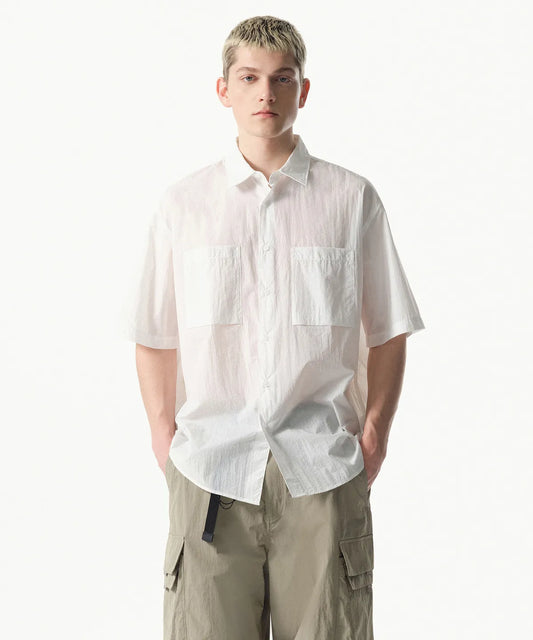 [City Leisure] Lightweight Nylon Oversized Short Sleeve Shirt [White]