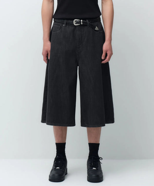 Linen Like Long Bermuda Denim Pants [Low Black]