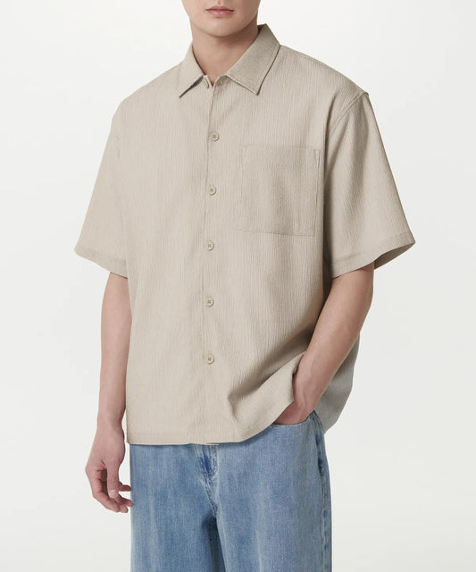 Crinkle Relaxed Short Sleeve Shirt [Light Beige]