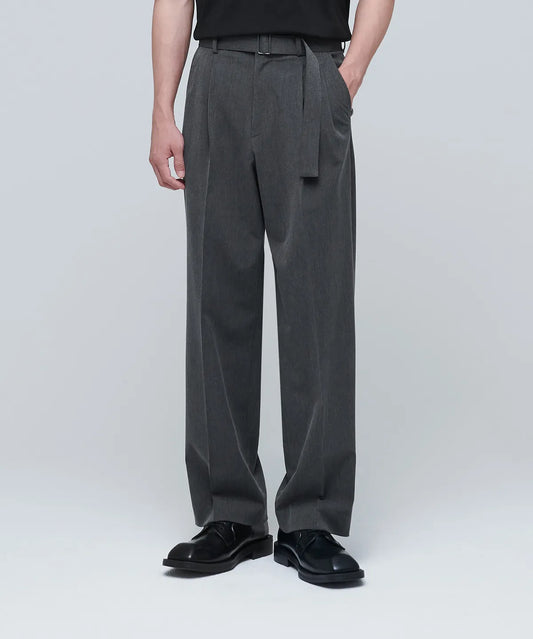 Real Wide Belted Slacks [Medium Gray]