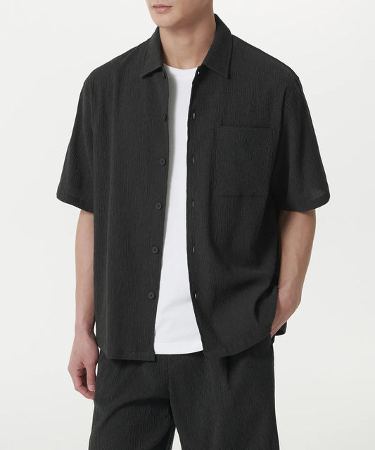 Crinkle Relaxed Short Sleeve Shirt [Dark Gray]