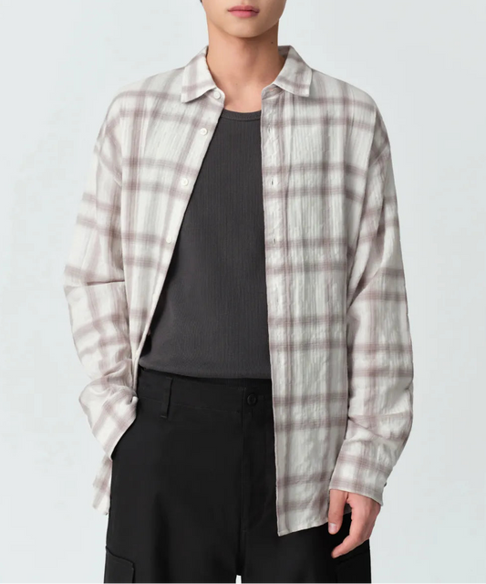 Relaxed Crinkle Ombre Check Shirt 2 [Cream&Beige]